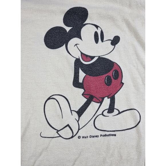 Disney 3/4 Sleeve Baseball Style T-Shirt Size Small Mickey Mouse 70s Blue White - Picture 2 of 3